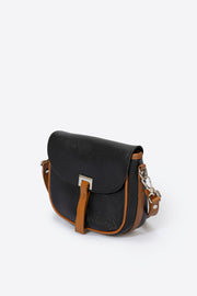 Bela Italian Leather Shoulder Bag - Black Cognac detail