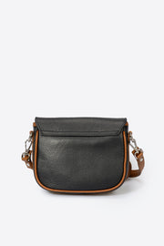 Bela Italian Leather Shoulder Bag - Black Cognac detail 2