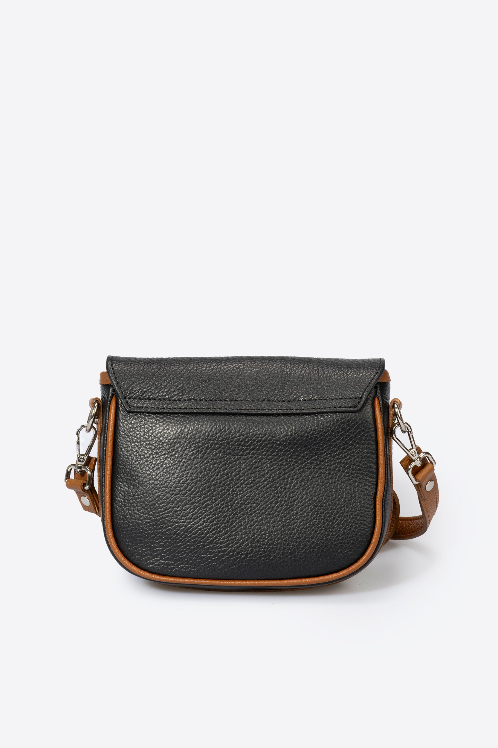 Bela Italian Leather Shoulder Bag - Black Cognac detail 2