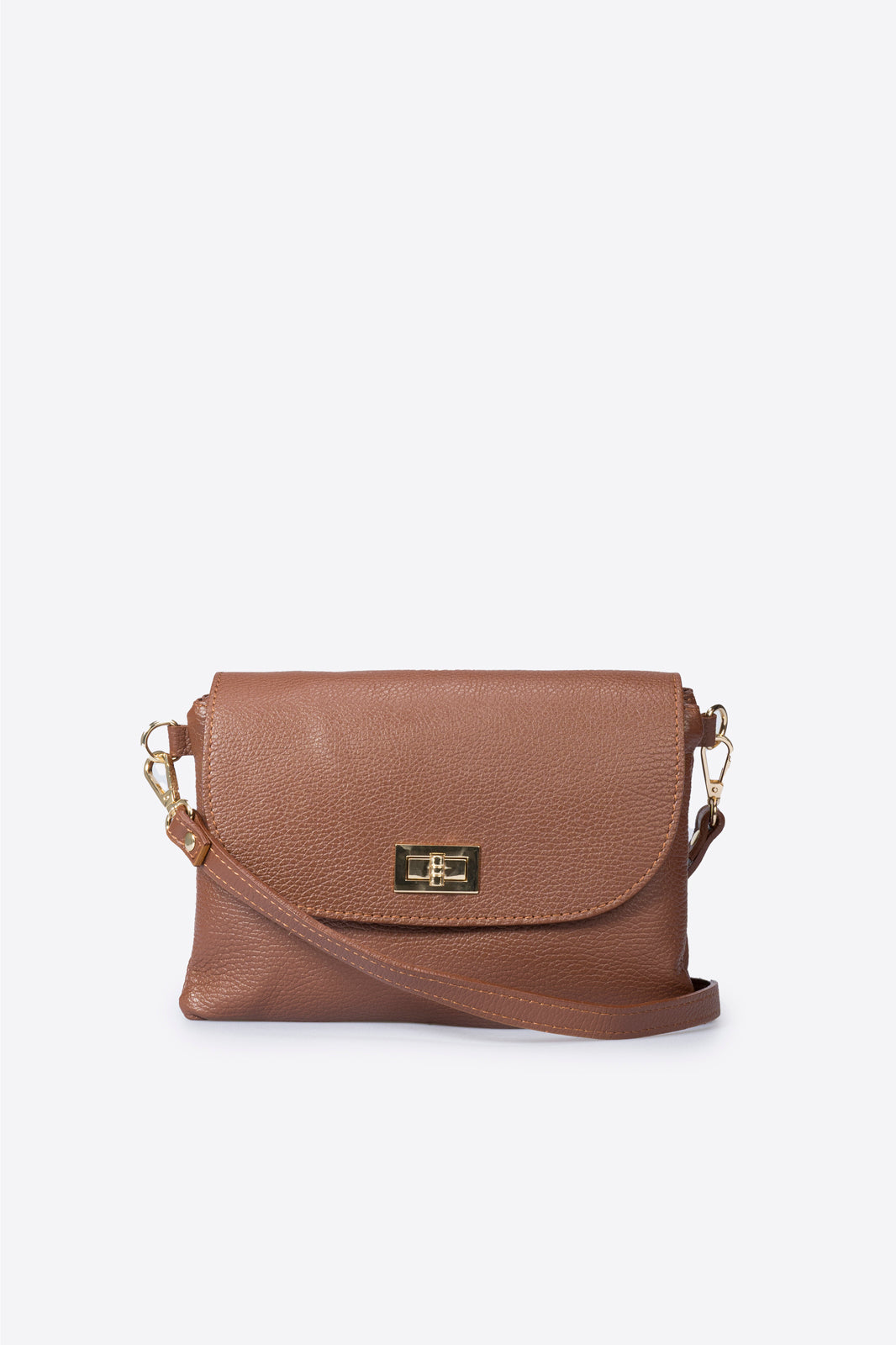 Norah Italian Leather Crossbody Bag - BROWN