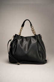 Helen Italian Leather Chain Handle Handbag - Black