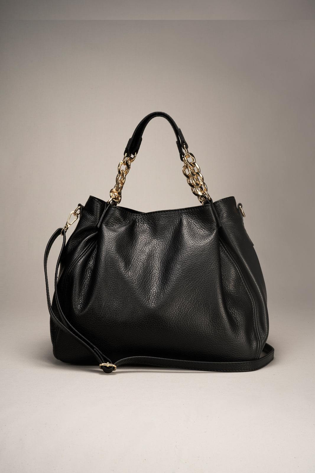 Helen Italian Leather Chain Handle Handbag - Black