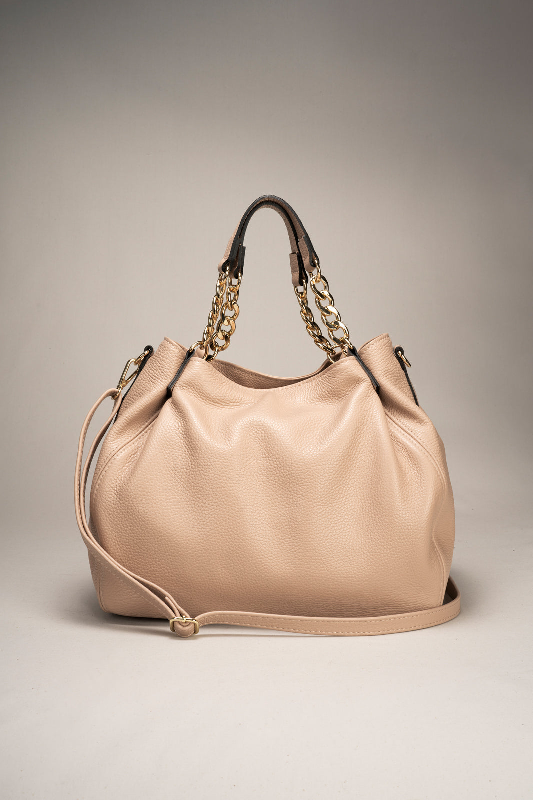 Helen Italian Leather Chain Handle Handbag - Cipria