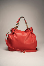 Helen Italian Leather Chain Handle Handbag - Red