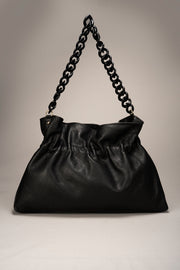 Malvina Italian Leather Chain Shoulder Bag - Black