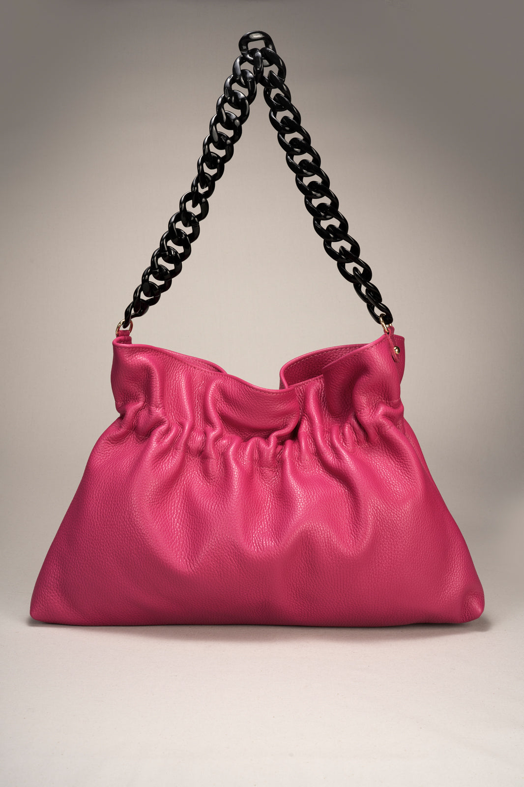 Malvina Italian Leather Chain Shoulder Bag - Fuxia
