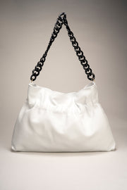 Malvina Italian Leather Chain Shoulder Bag - White
