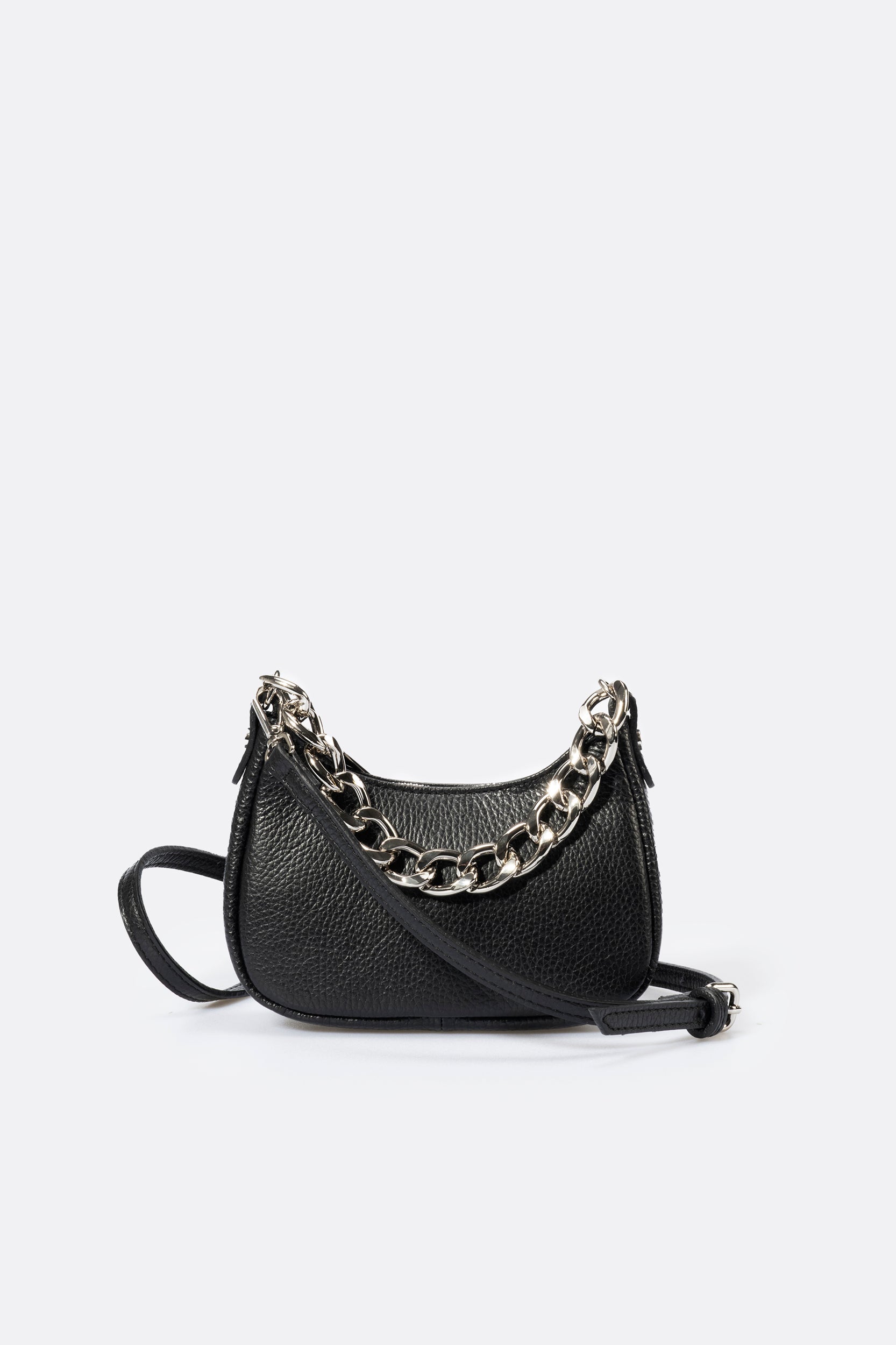 3513 Italian Leather Shoulder Bag - BLACK