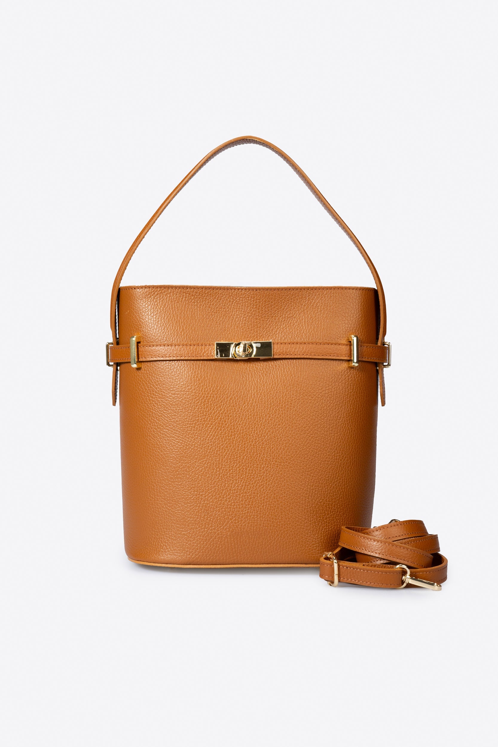 4217 Italian Leather Top Handle Bag - COGNAC