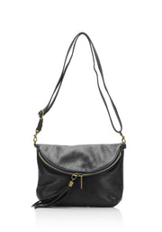 Agata Italian Leather Shoulder Bag - Black