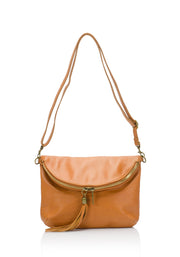 Agata Italian Leather Shoulder Bag - Cognac