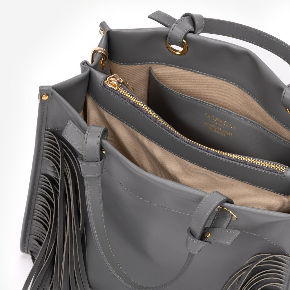Partenope Italian Full-Grain Leather Fringe Tote Bag