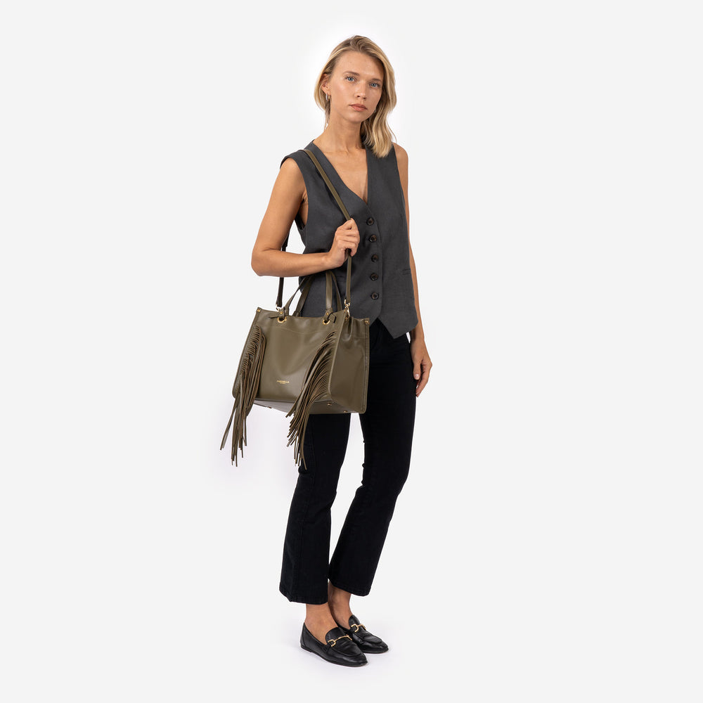 Partenope Italian Full-Grain Leather Fringe Tote Bag