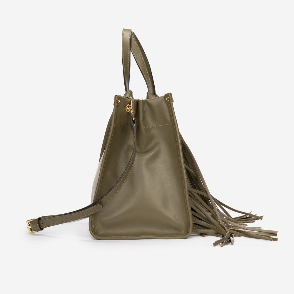 Partenope Italian Full-Grain Leather Fringe Tote Bag