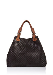 Aria Italian leather woven handbag in black
