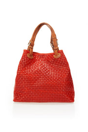 Aria Italian leather woven handbag in red