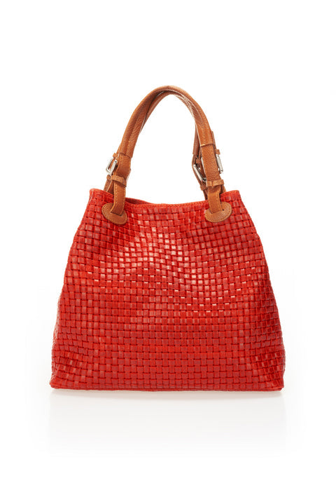Aria Italian leather woven handbag in red