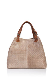 Aria Italian leather woven handbag in taupe