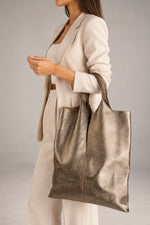 ARINA leather tote bag - Gun Metal