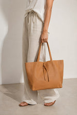 CLOTILDE leather tote bag - Cognac