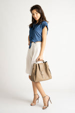DIONE leather top handle bag - Taupe