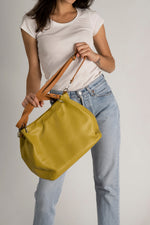 AZALEA leather top handle bag - Pistacchio+Cuoio