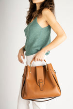 DIONE leather top handle bag - Cuoio