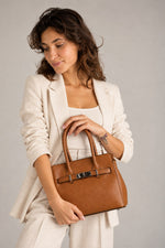 JUNE leather top handle bag - Cognac