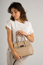 JUNE leather top handle bag - Taupe