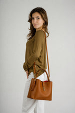 KIRA leather top handle bag - Cognac