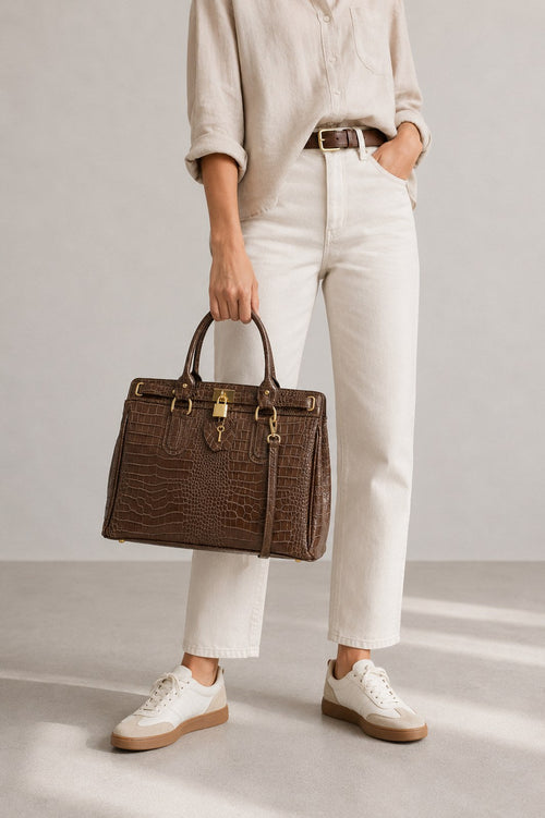INGRID leather top handle bag - Brown