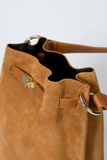 PHOEBE suede shoulder bag - Cognac