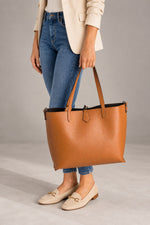 NIOBE leather tote bag - Cognac