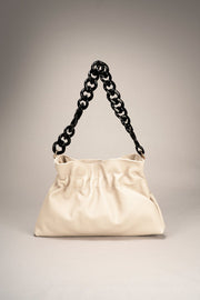 Malvina Italian leather chain shoulder bag in beige